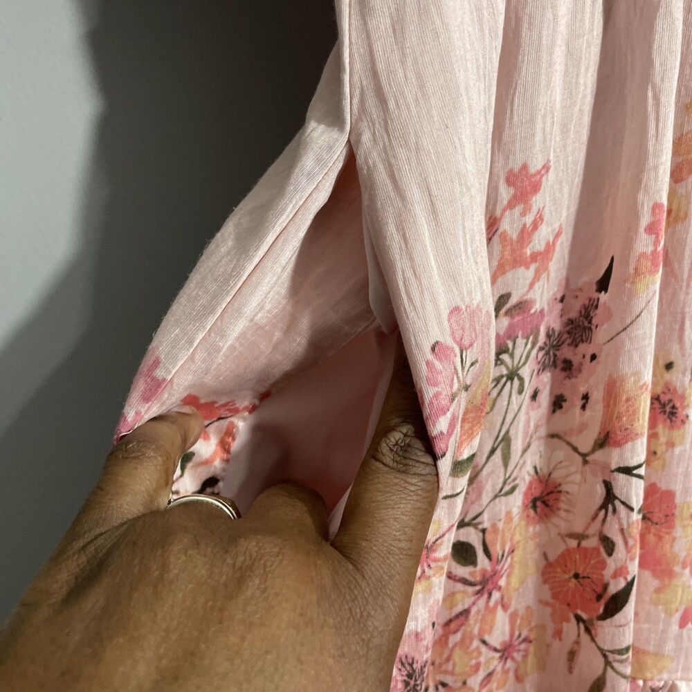 Taylor Pink Floral Puff Sleeve Dress Womens Size 14 V Neck Pockets Lined NWT - Picture 7 of 15
